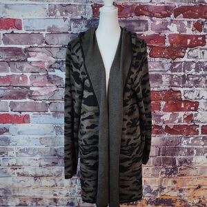 Rachel Zoe Camo Print Cardigan Sweater w/Hood